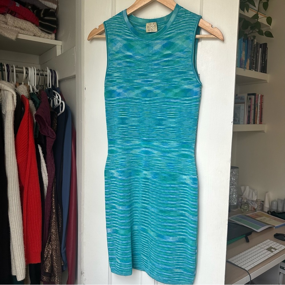 Torn by Ronny Kobo Teal Wave Mini Dress